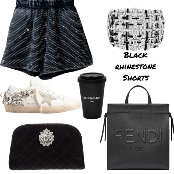Pants - Black Rhinestone Shorts